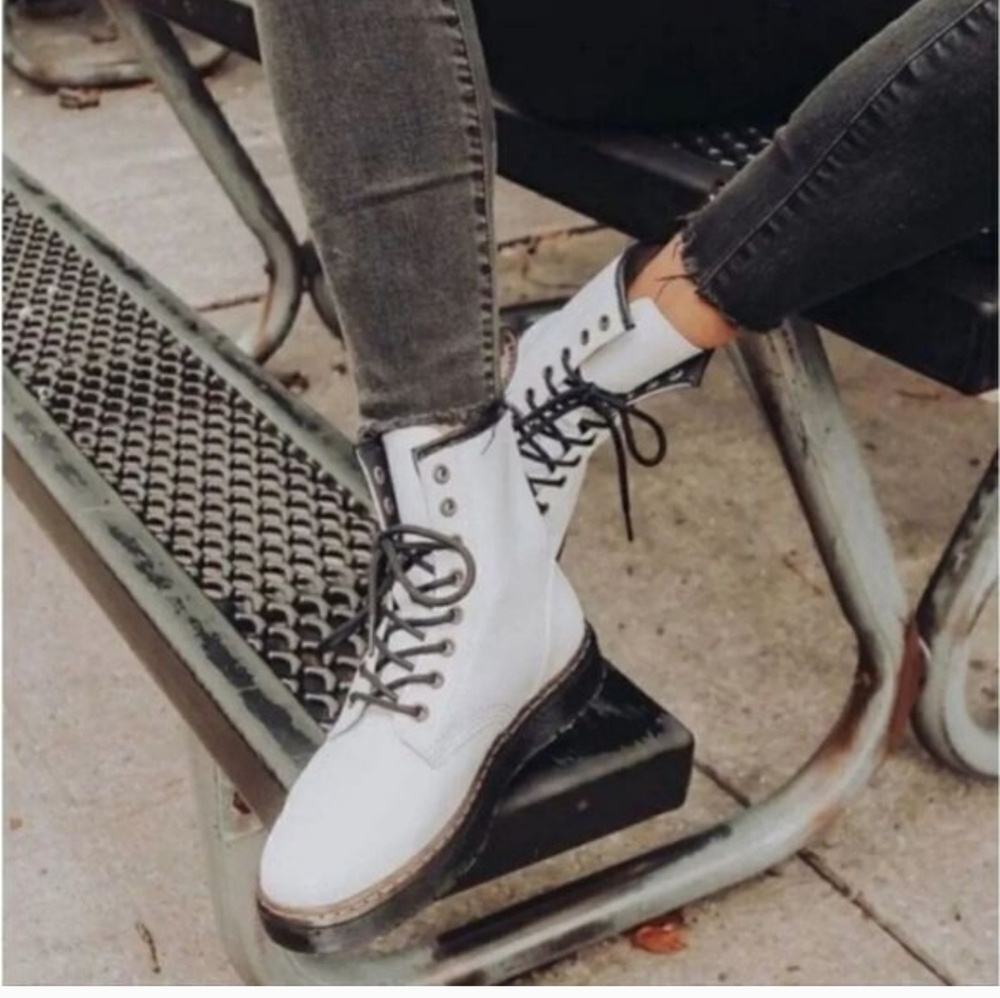 White Doc Marten Combat Boots Size 8 Women